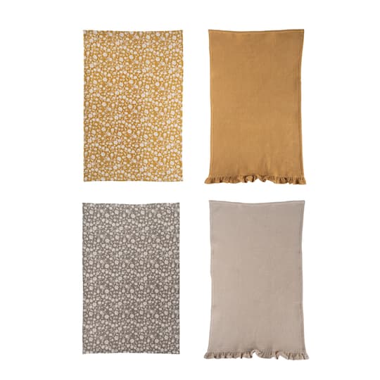 Hello Honey® Yellow & Gray Flower Print & Jute Rope Cotton Decorative Tea Towels Set